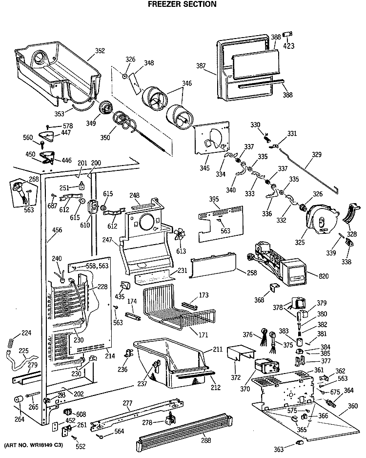FREEZER SECTION Diagram and Parts List for TFX24PFSMWW  General Electric Refrigerator