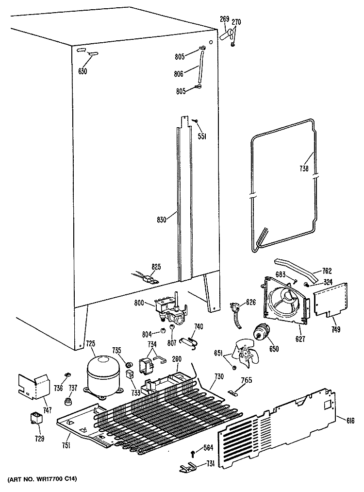 Section Diagram and Parts List for TFX24PFSMWW  General Electric Refrigerator