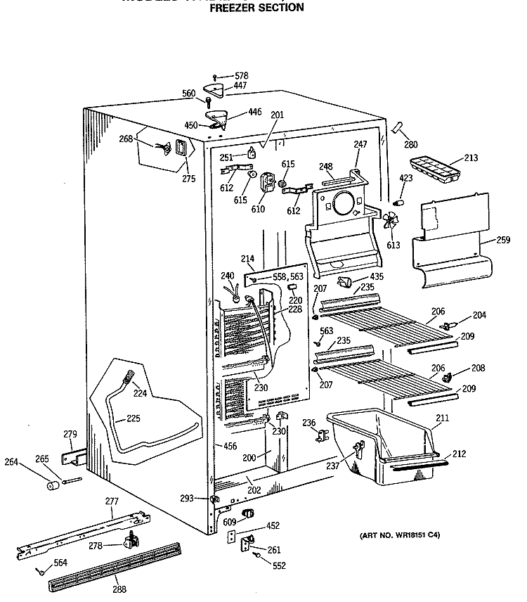 FREEZER SECTION Diagram and Parts List for TFX24ZASMWH  General Electric Refrigerator