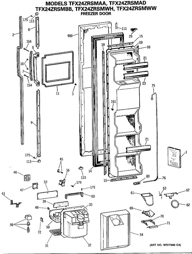 FREEZER DOOR Diagram and Parts List for TFX24ZRSMBB  General Electric Refrigerator