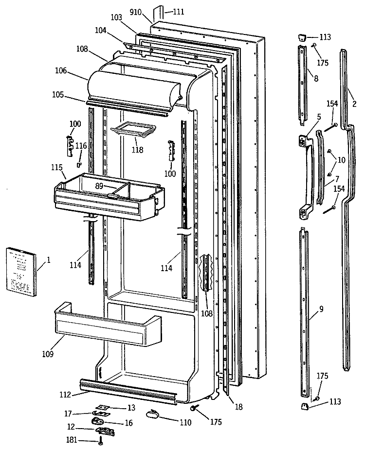 FRESH FOOD DOOR Diagram and Parts List for TFX24ZRSMBB  General Electric Refrigerator