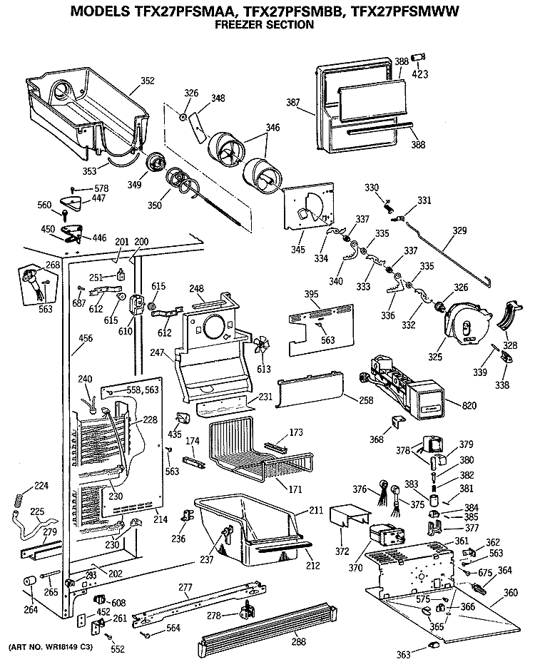 FREEZER SECTION Diagram and Parts List for TFX27PFSMBB  General Electric Refrigerator