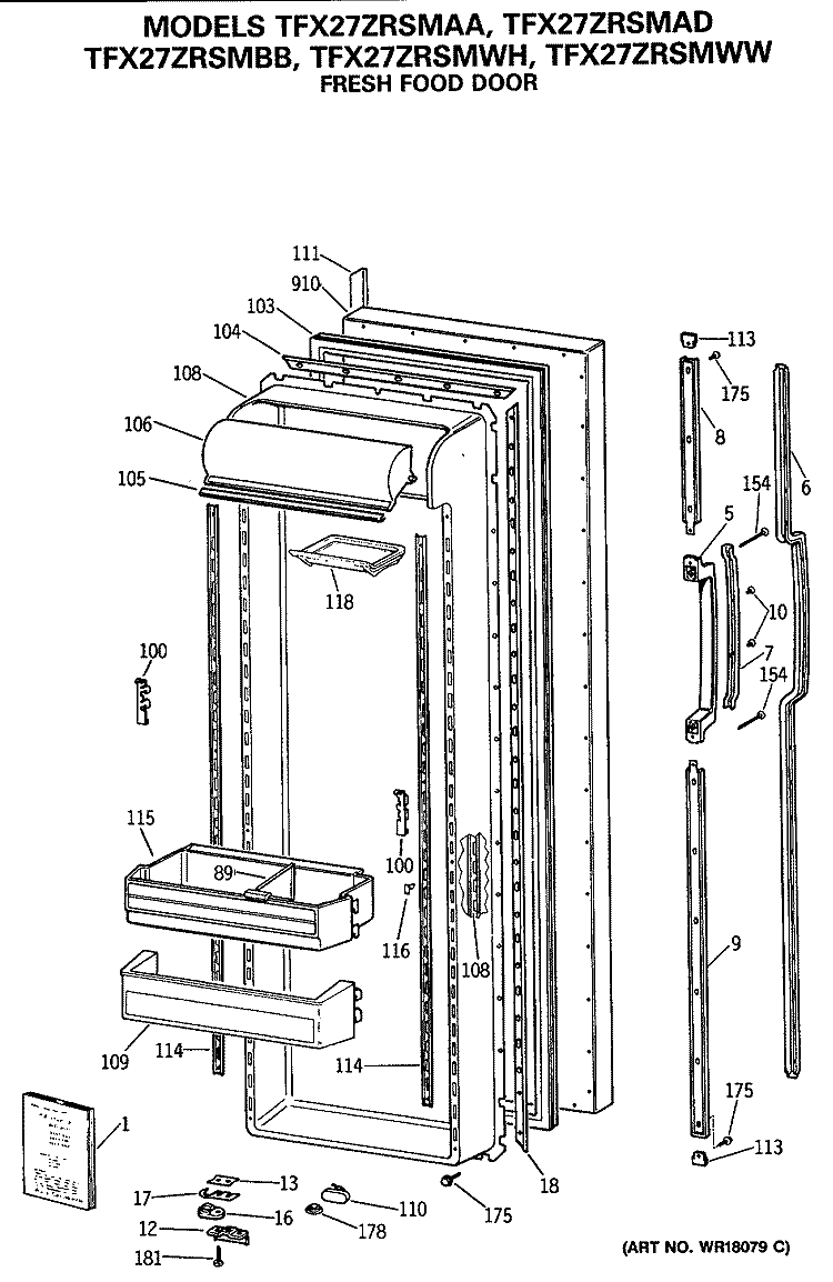 FRESH FOOD DOOR Diagram and Parts List for TFX27ZRSMBB  General Electric Refrigerator
