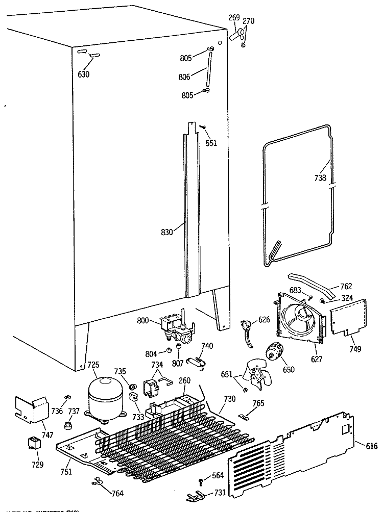 Section Diagram and Parts List for TFX27ZRSMBB  General Electric Refrigerator