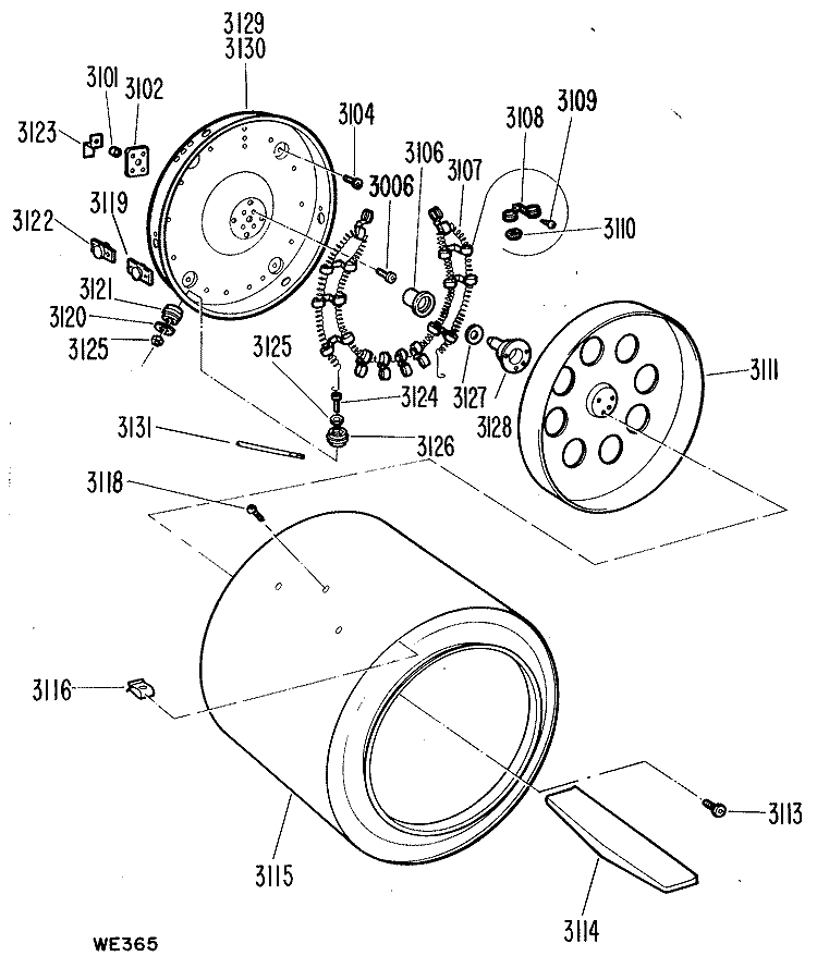 Section Diagram and Parts List for DDP1370SBM  General Electric Dryer