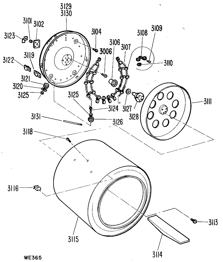 Section Diagram and Parts List for DDP1380SBM  General Electric Dryer