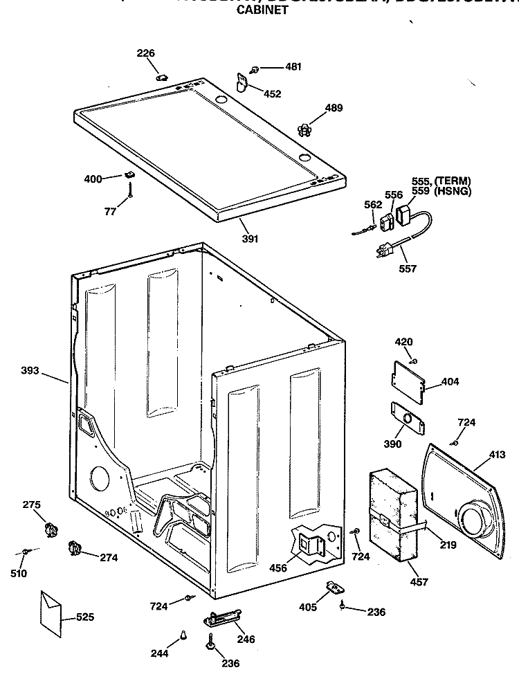 CABINET Diagram and Parts List for DDG7287SBLWW  General Electric Dryer