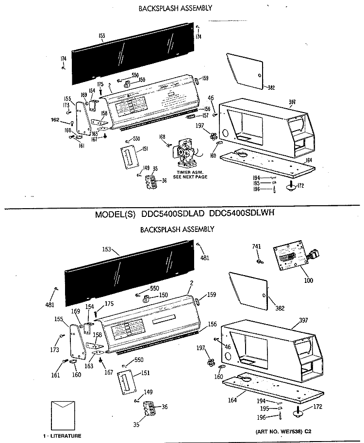 BASKSPLASH ASSEMBLY Diagram and Parts List for DDC5400SDLAD  General Electric Dryer