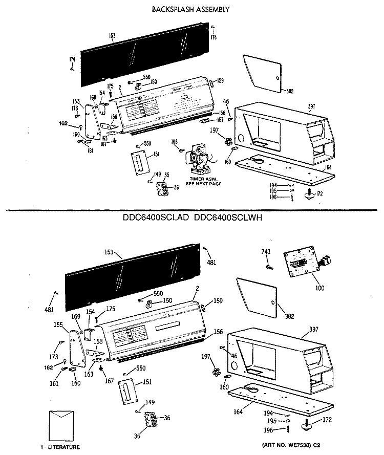 BACKSPLASH ASSEMBLY Diagram and Parts List for DDC6400SCLAD  General Electric Dryer