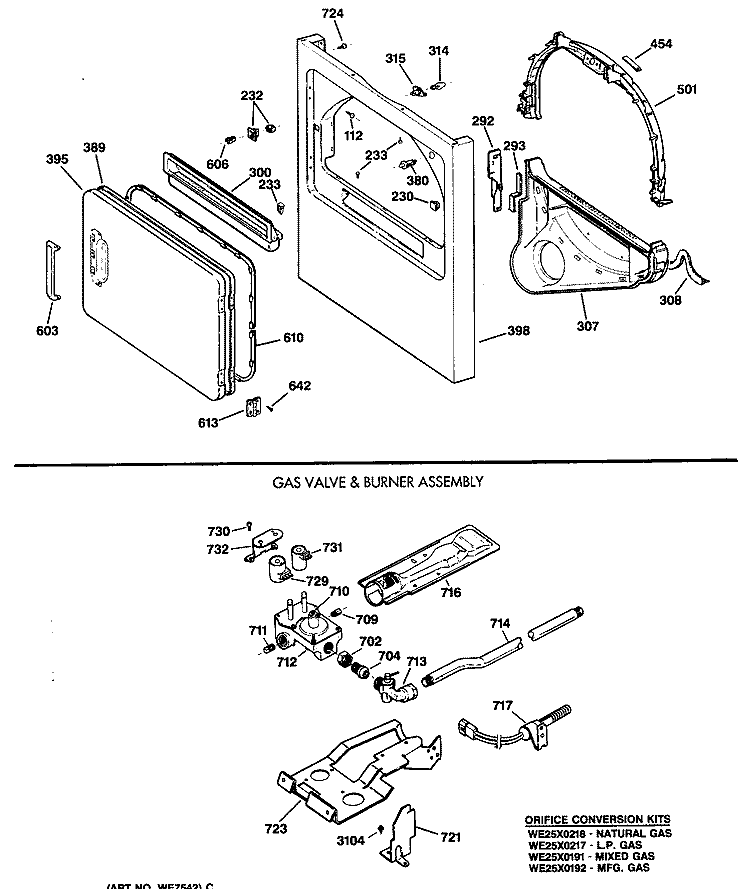 GAS VALVE & BURNER ASSEMBLY Diagram and Parts List for DDC6400SCLAD  General Electric Dryer