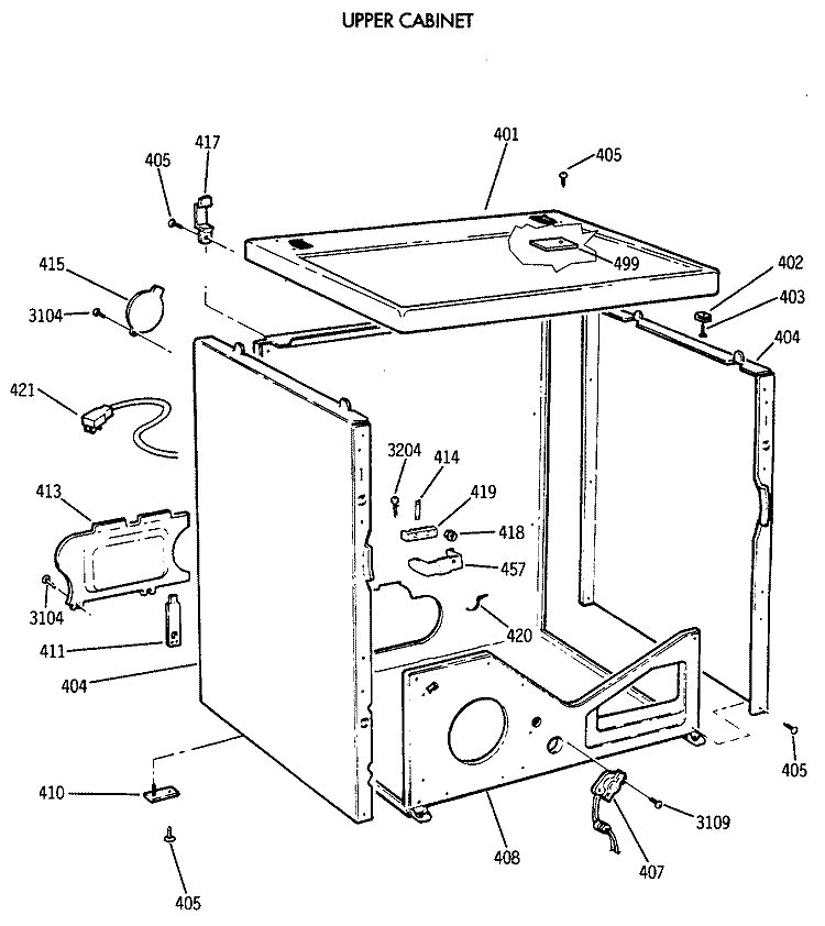 UPPER CABINET Diagram and Parts List for DDC4400SGM  General Electric Dryer