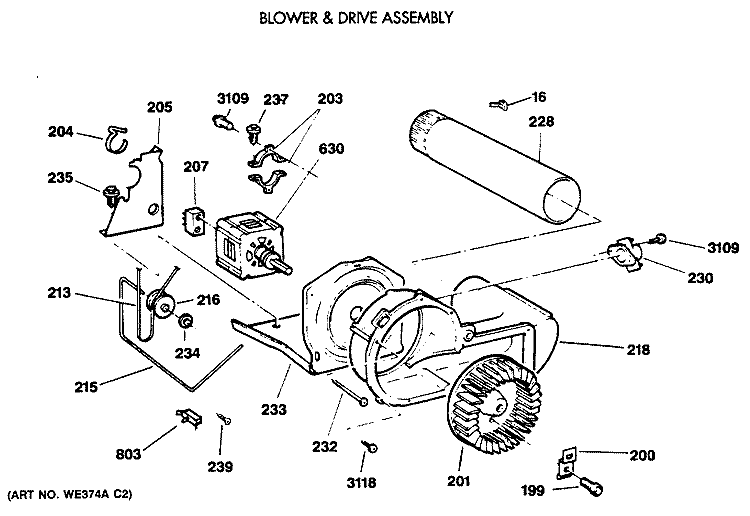 BLOWER & DRIVE ASSEMBLY Diagram and Parts List for DDC4400SGM  General Electric Dryer