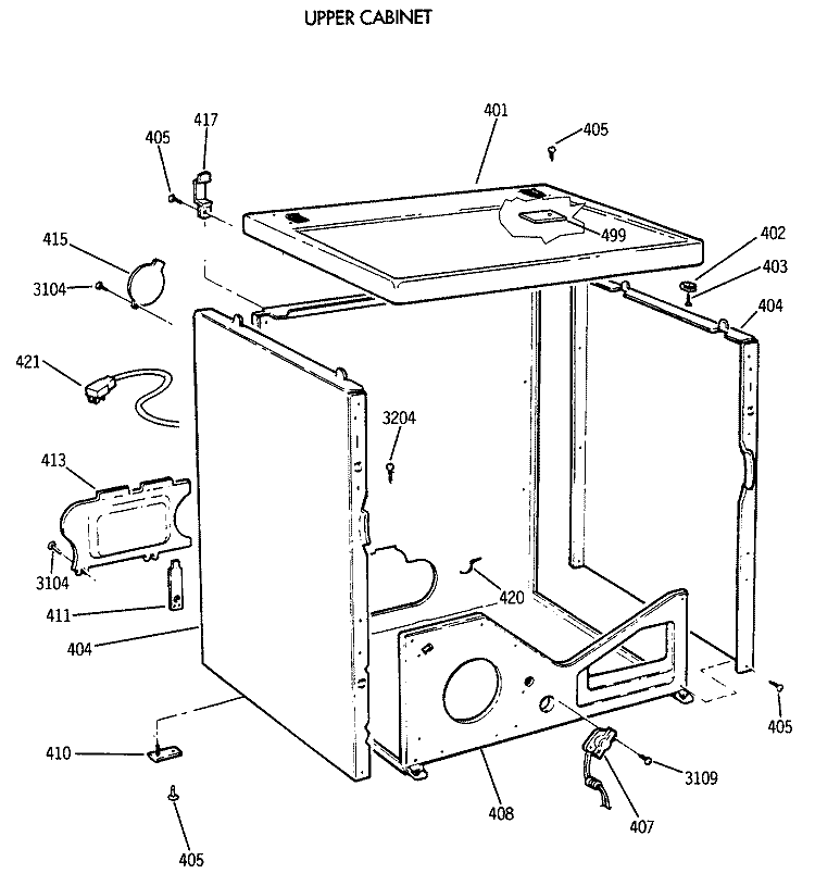 UPPER CABINET Diagram and Parts List for DDC4500SGM  General Electric Dryer