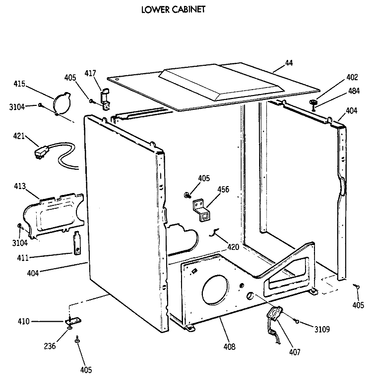 LOWER CABINET Diagram and Parts List for DDC4500SGM  General Electric Dryer