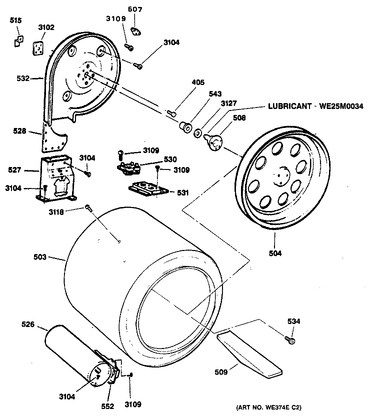 Section Diagram and Parts List for DDC4500SGM  General Electric Dryer