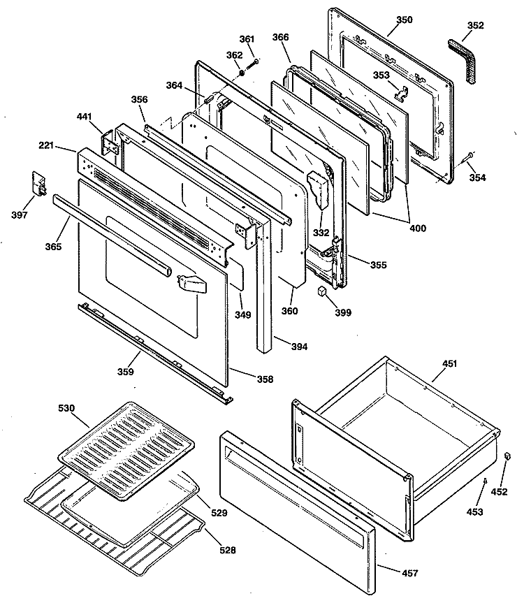 Section Diagram and Parts List for JBP46GS1  General Electric Range