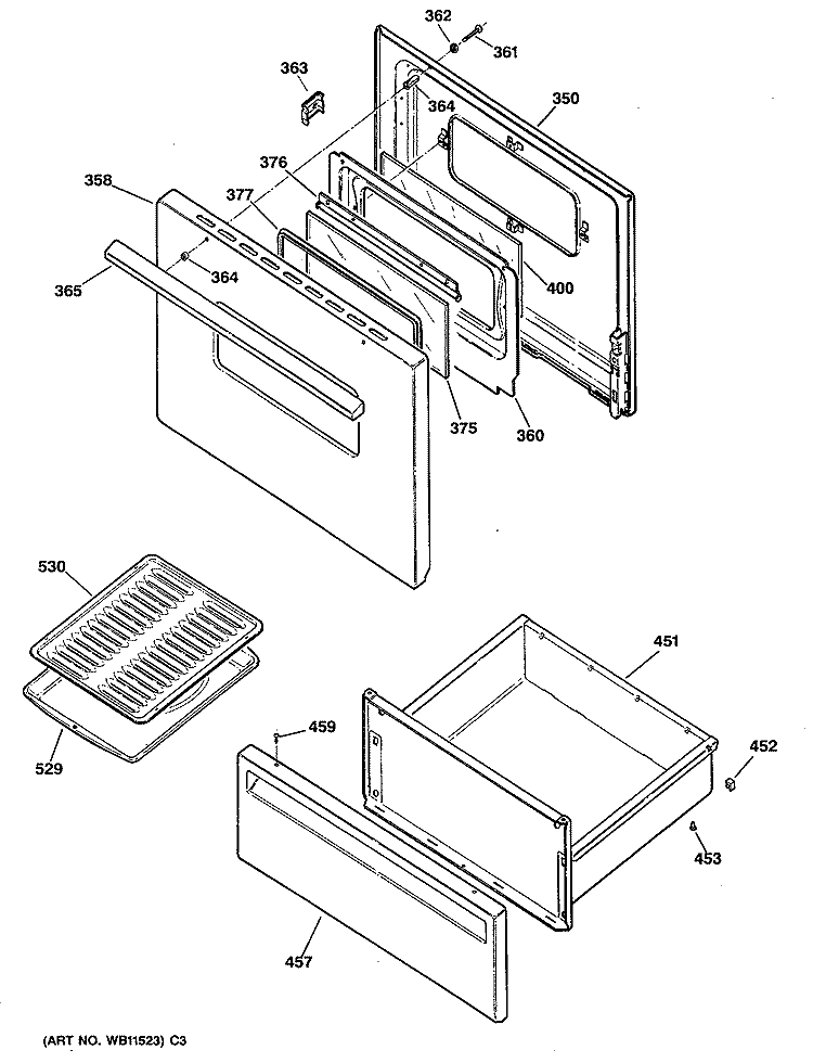 Section Diagram and Parts List for JBS26S1  General Electric Range