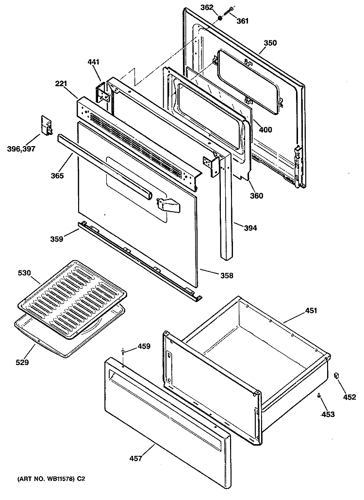 Section Diagram and Parts List for JBS27GT1  General Electric Range