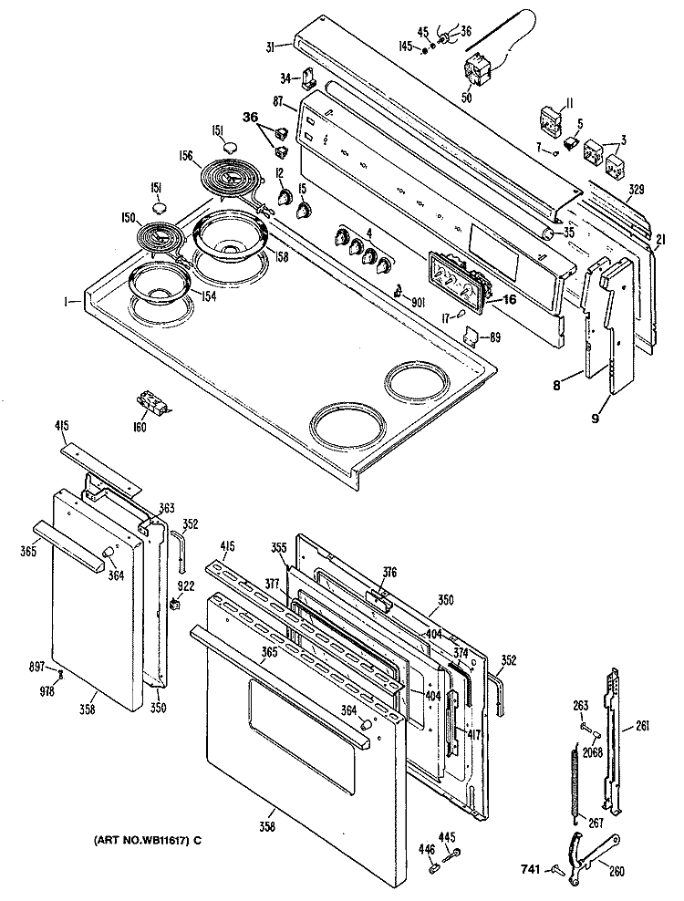 Section Diagram and Parts List for JCS57T1  General Electric Range