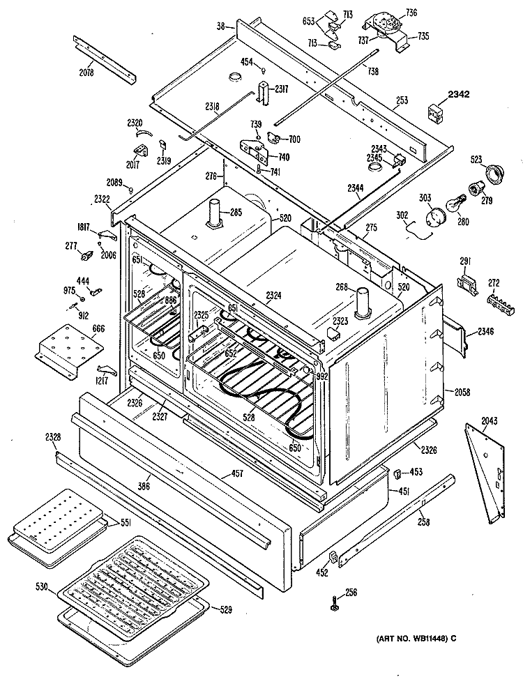 Section Diagram and Parts List for JCP67T1  General Electric Range