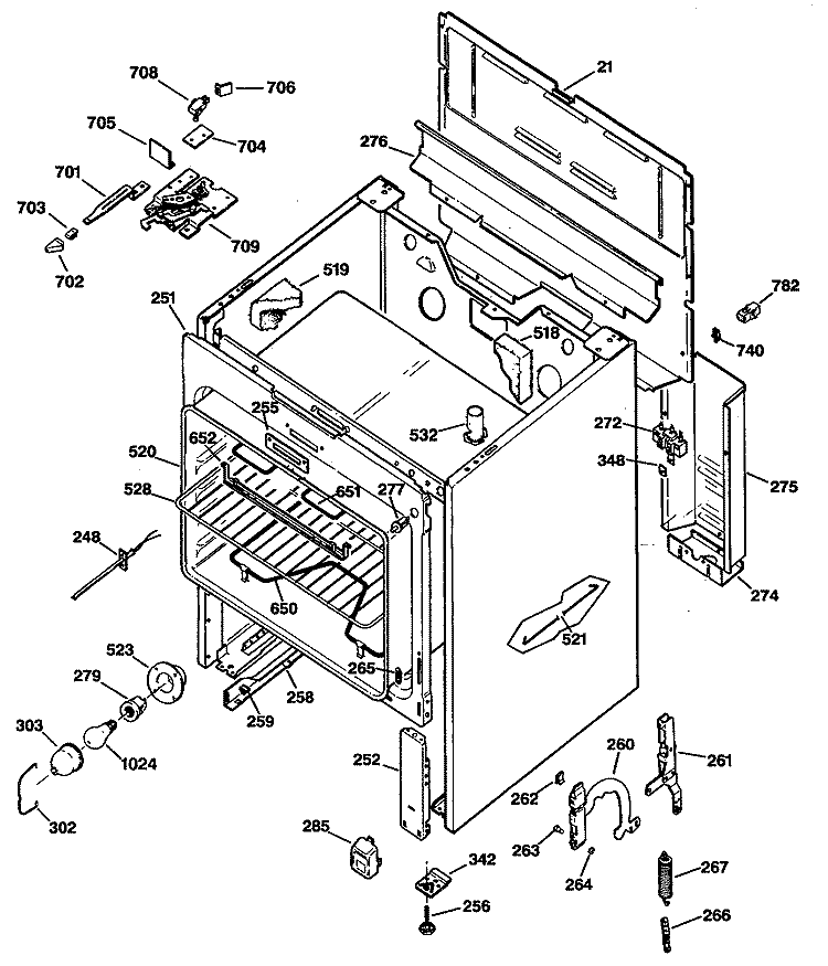 Section Diagram and Parts List for JBP26WT1  General Electric Range