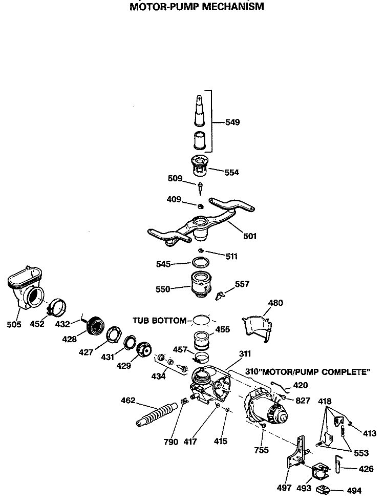 MOTOR - PUMP MECHANISM Diagram and Parts List for GSD1205T60BA  General Electric Dishwasher