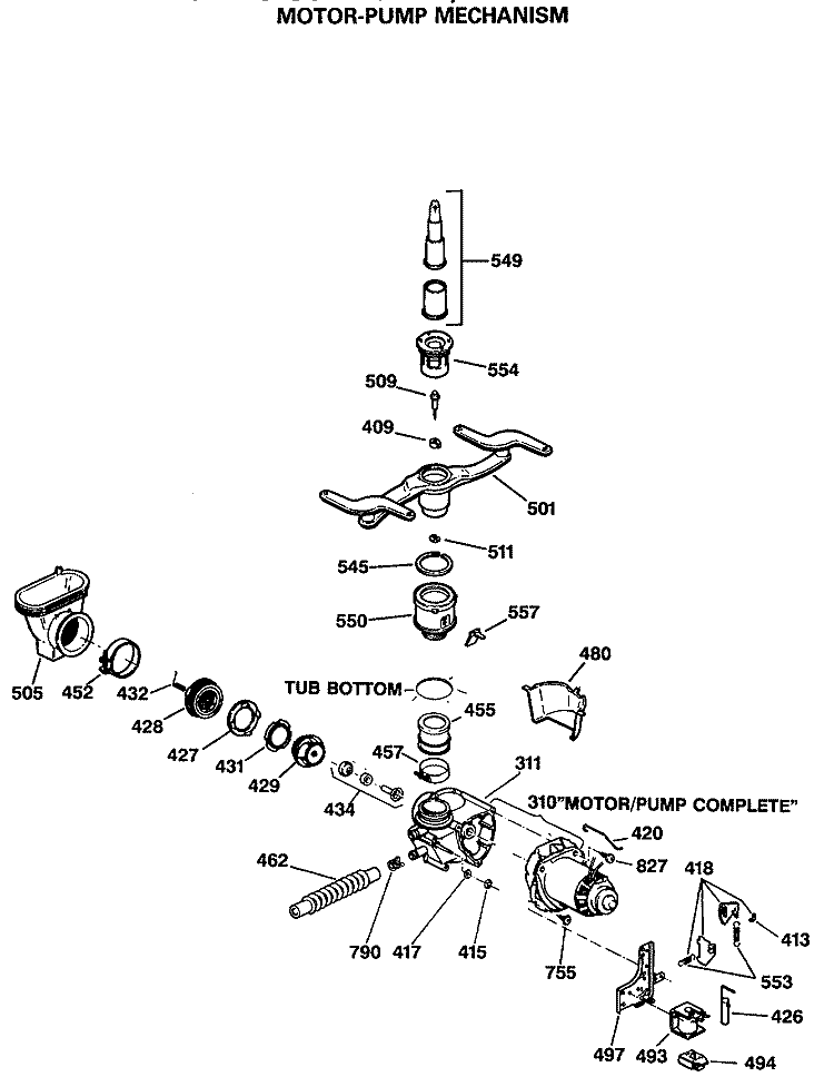 MOTOR - PUMP MECHANISM Diagram and Parts List for GSD1150T60  General Electric Dishwasher