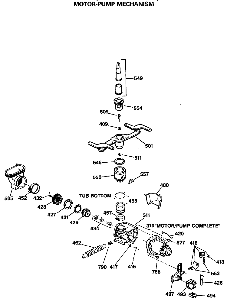 MOTOR - PUMP MECHANISM Diagram and Parts List for GSD1920T60BB  General Electric Dishwasher