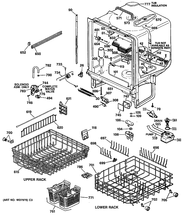 Section Diagram and Parts List for GSD2920T60BB  General Electric Dishwasher