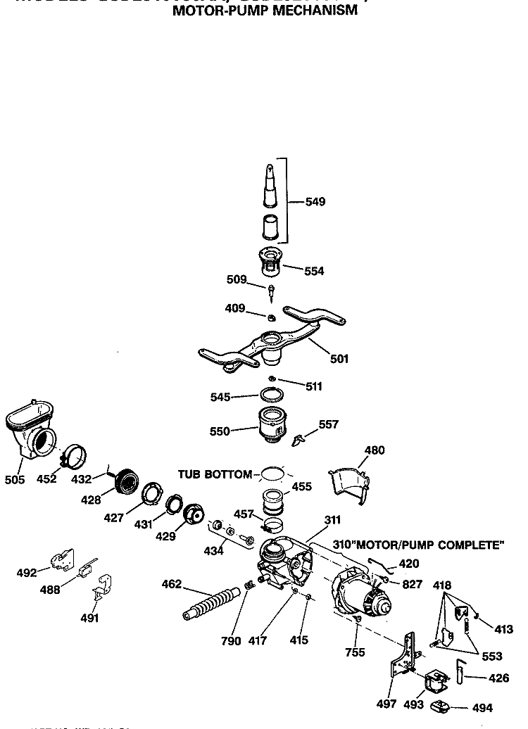 MOTOR - PUMP MECHANISM Diagram and Parts List for GSD2920T60BB  General Electric Dishwasher