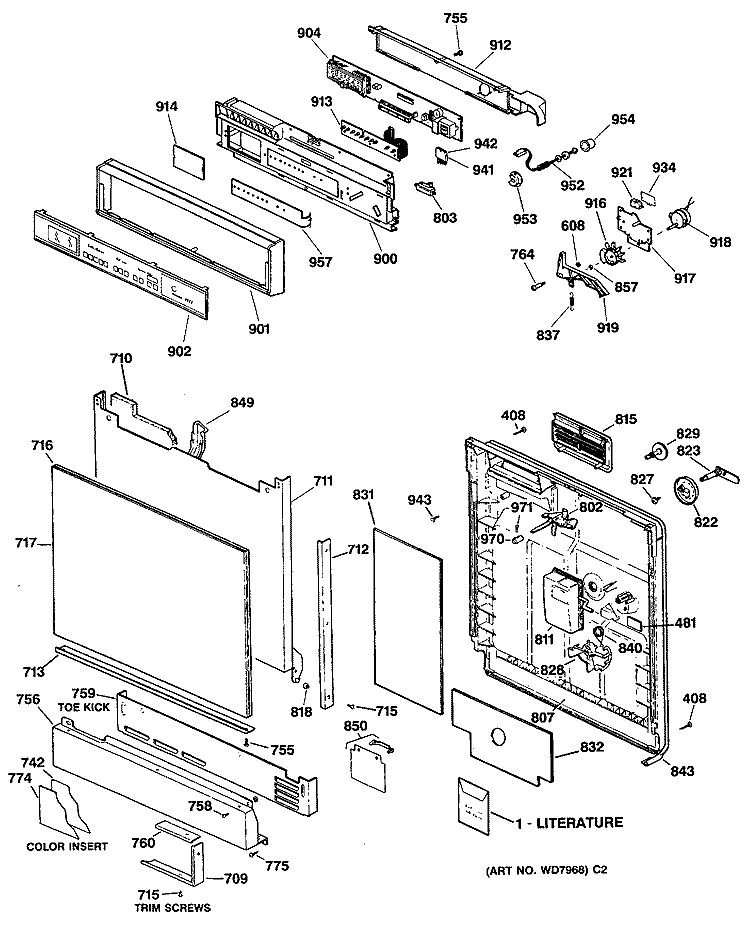 Section Diagram and Parts List for ZBD3000V60BB  General Electric Dishwasher