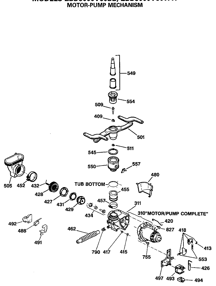 MOTOR - PUMP MECHANISM Diagram and Parts List for ZBD3000V60BB  General Electric Dishwasher