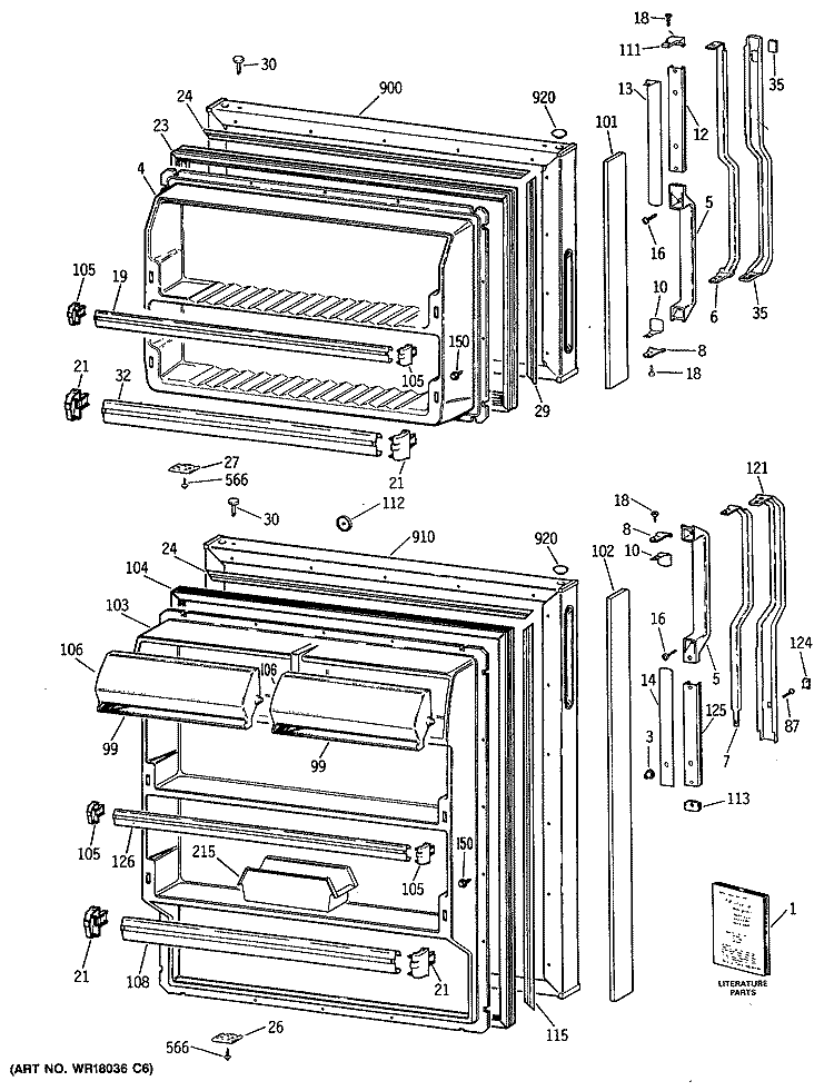 Section Diagram and Parts List for TBE16JASJRAD  General Electric Refrigerator