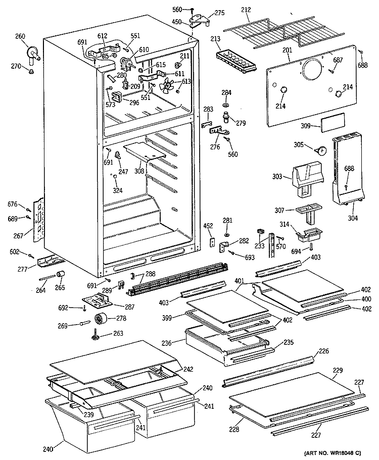 Section Diagram and Parts List for TBE16JASJRAD  General Electric Refrigerator
