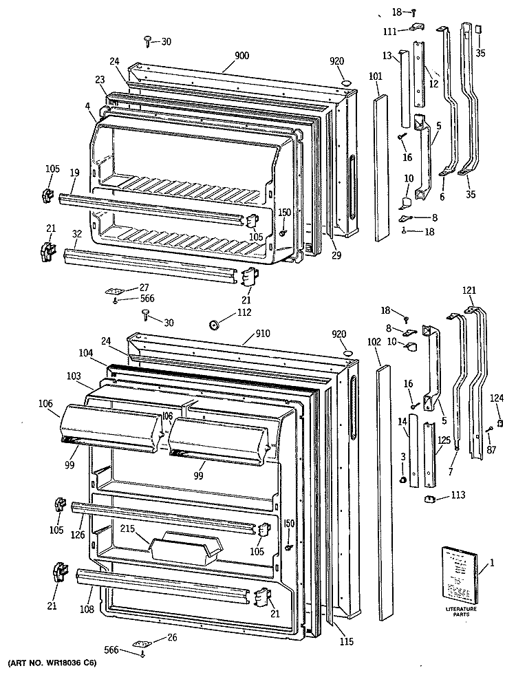 Section Diagram and Parts List for TBE16DASJRAD  General Electric Refrigerator