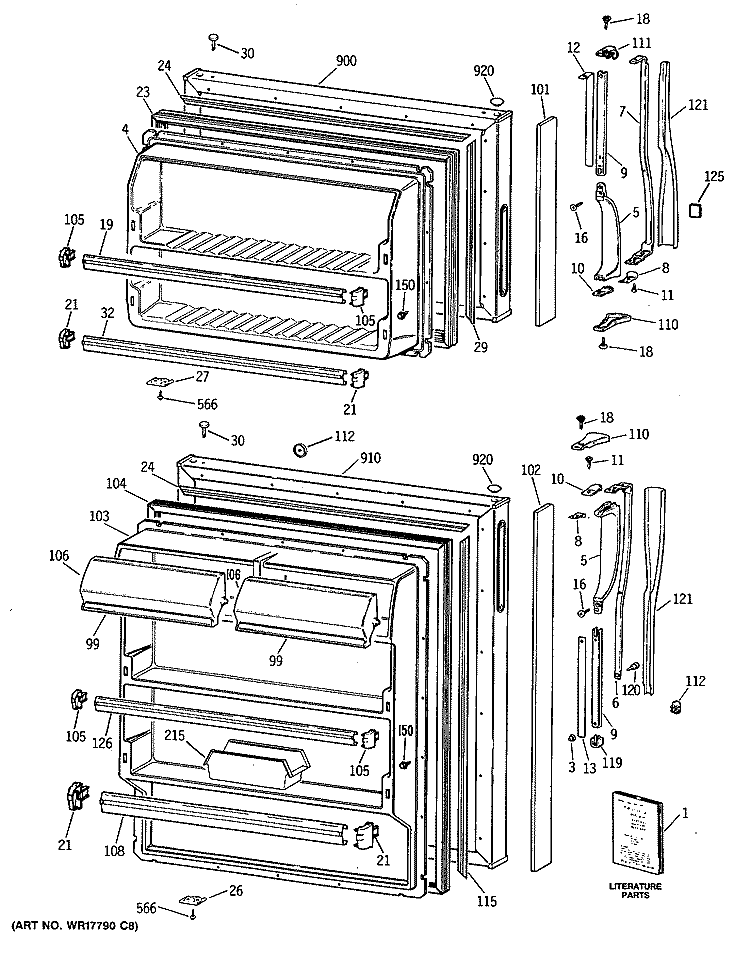 Section Diagram and Parts List for TBX14MASJRWH  General Electric Refrigerator
