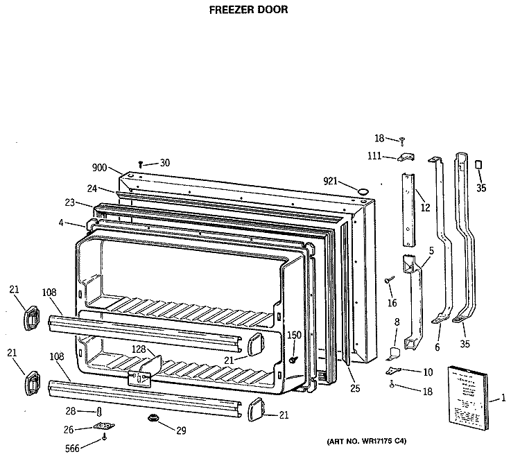 FREEZER DOOR Diagram and Parts List for TBX21MASRRWH  General Electric Refrigerator