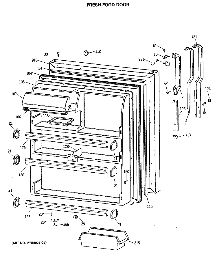FRESH FOOD DOOR Diagram and Parts List for TBX21MASRRWH  General Electric Refrigerator
