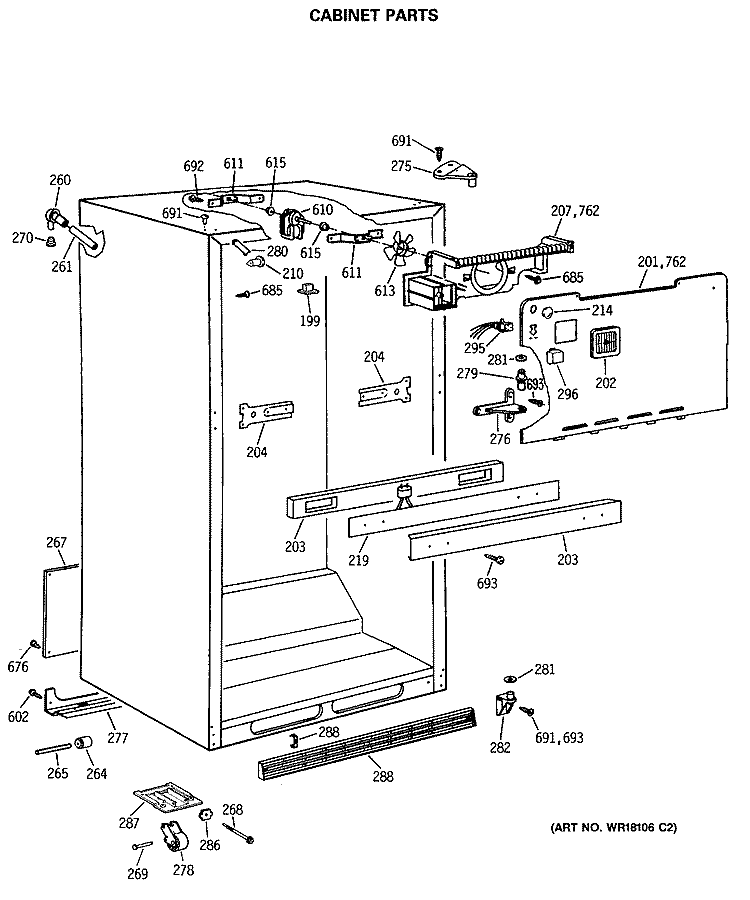 CABINET PARTS Diagram and Parts List for TBX21MASRRWH  General Electric Refrigerator