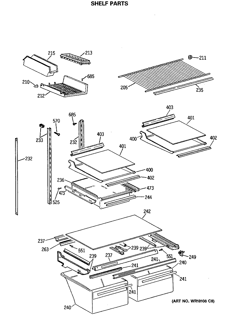 SHELF PARTS Diagram and Parts List for TBX21MASRRWH  General Electric Refrigerator
