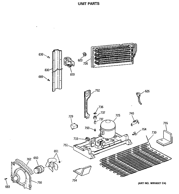 UNIT PARTS Diagram and Parts List for TBX21MASRRWH  General Electric Refrigerator