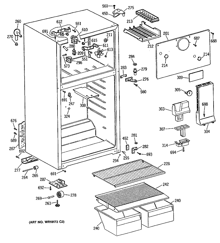 Section Diagram and Parts List for TBE14SATBRWH  General Electric Refrigerator