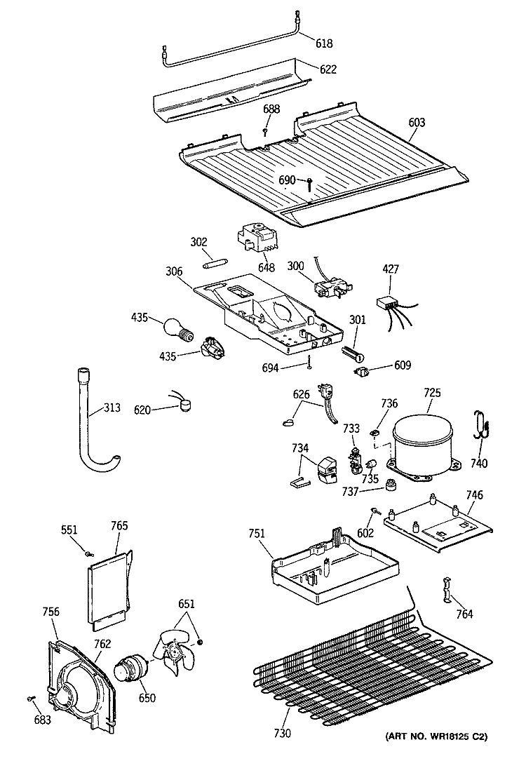 Section Diagram and Parts List for TBE14SATBRWH  General Electric Refrigerator