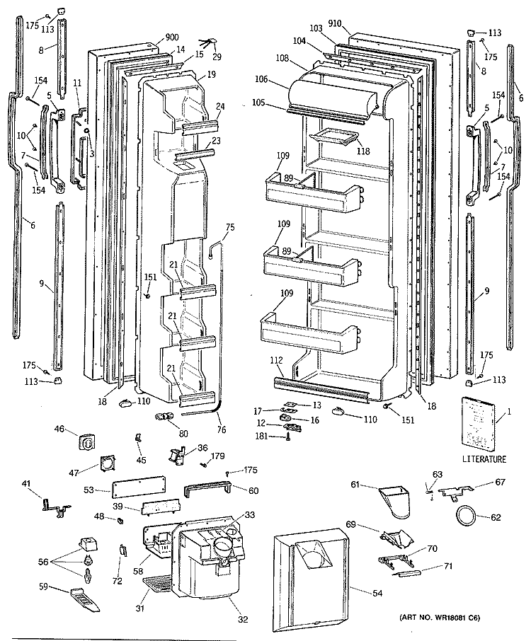 Section Diagram and Parts List for TFG20JRSMWW  General Electric Refrigerator