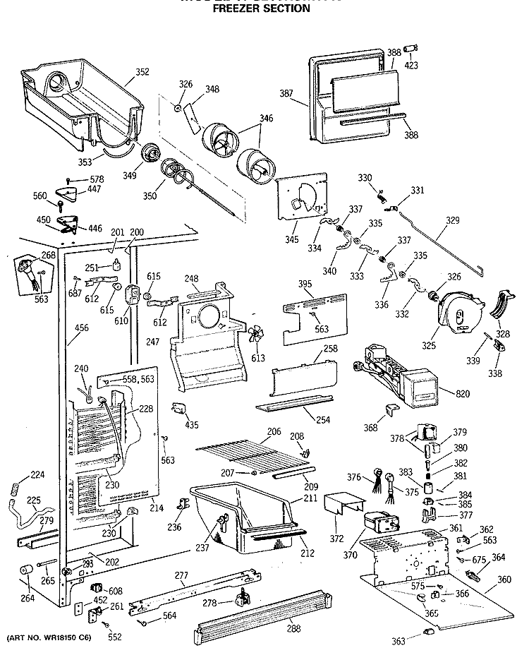 FREEZER SECTION Diagram and Parts List for TFG20JRSMWW  General Electric Refrigerator
