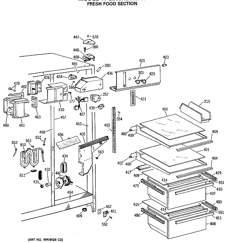 FRESH FOOD SECTION Diagram and Parts List for TFG20JRSMWW  General Electric Refrigerator