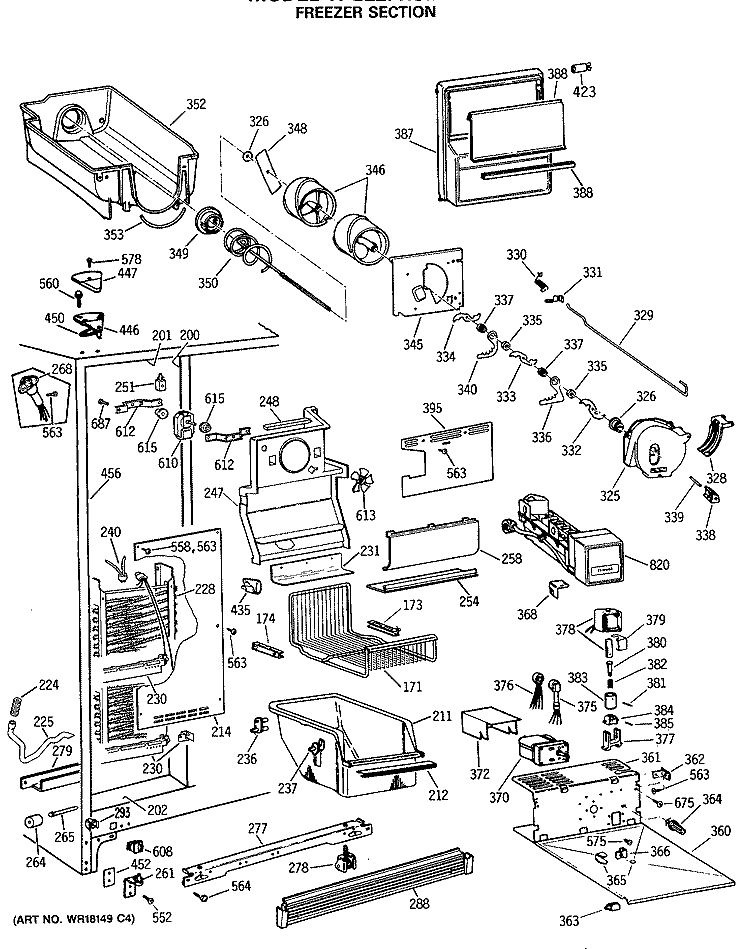 FREEZER SECTION Diagram and Parts List for TFG22PRSMWW  General Electric Refrigerator