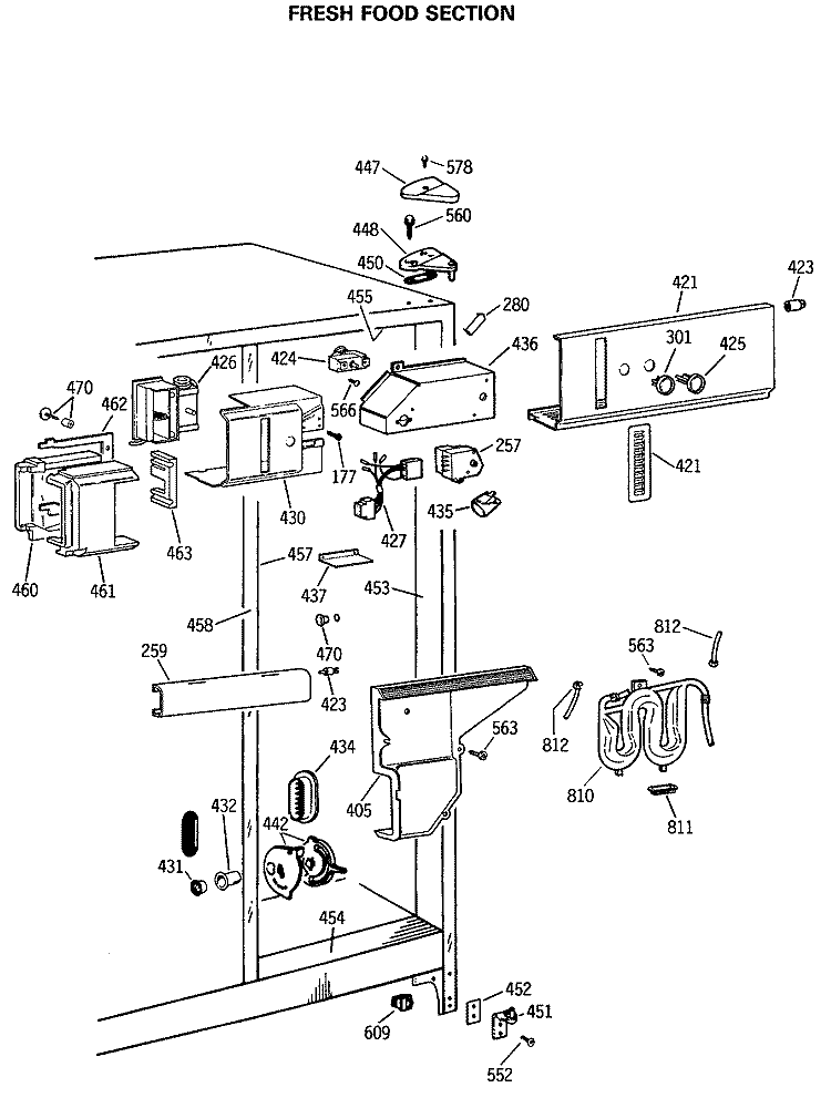 FRESH FOOD SECTION Diagram and Parts List for TFG22PRSMWW  General Electric Refrigerator