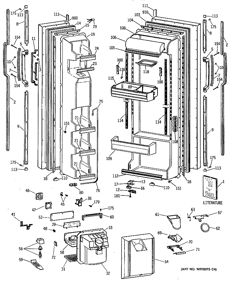 Section Diagram and Parts List for TFG22ZRSMWH  General Electric Refrigerator