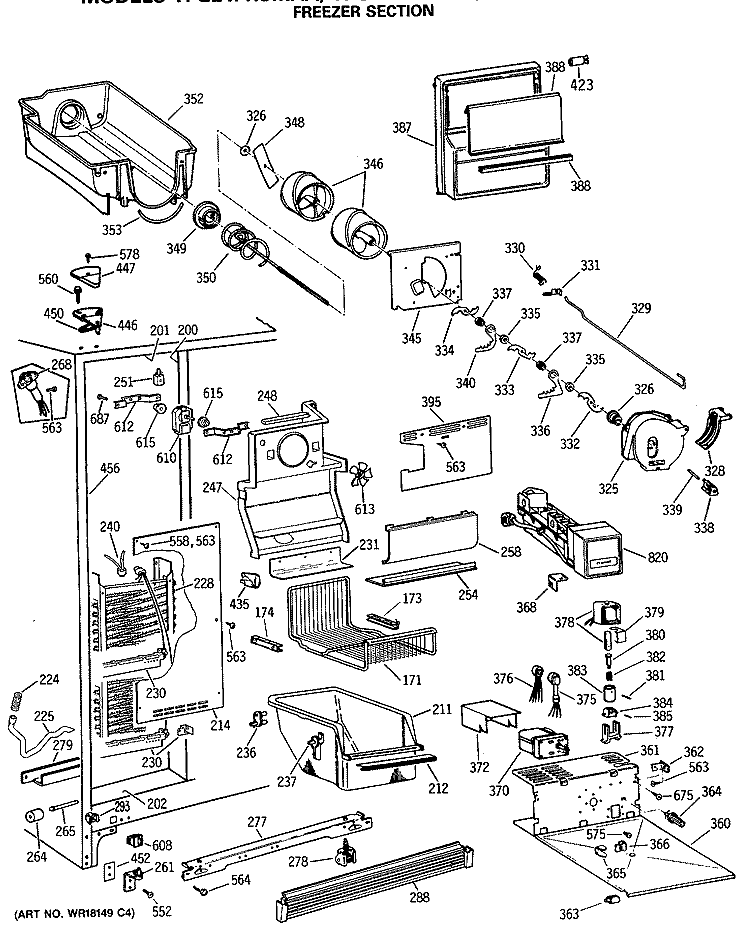 FREEZER SECTION Diagram and Parts List for TFG24PRSMWW  General Electric Refrigerator